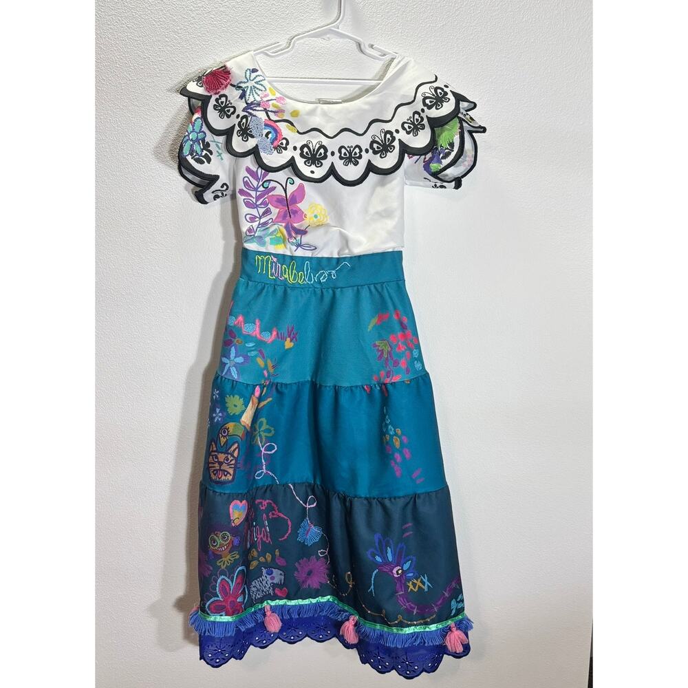 Disney Encanto Mirabel Dress Girls 7/8 Embroidered Tiered Tassel Costume